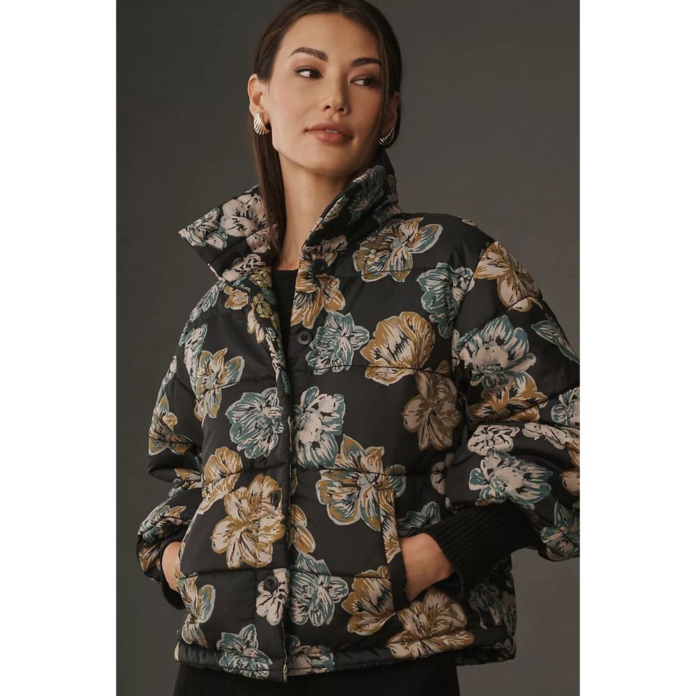 JACKET, NEW Anthropologie Floral Printed Puffer Jacket, Size Small
